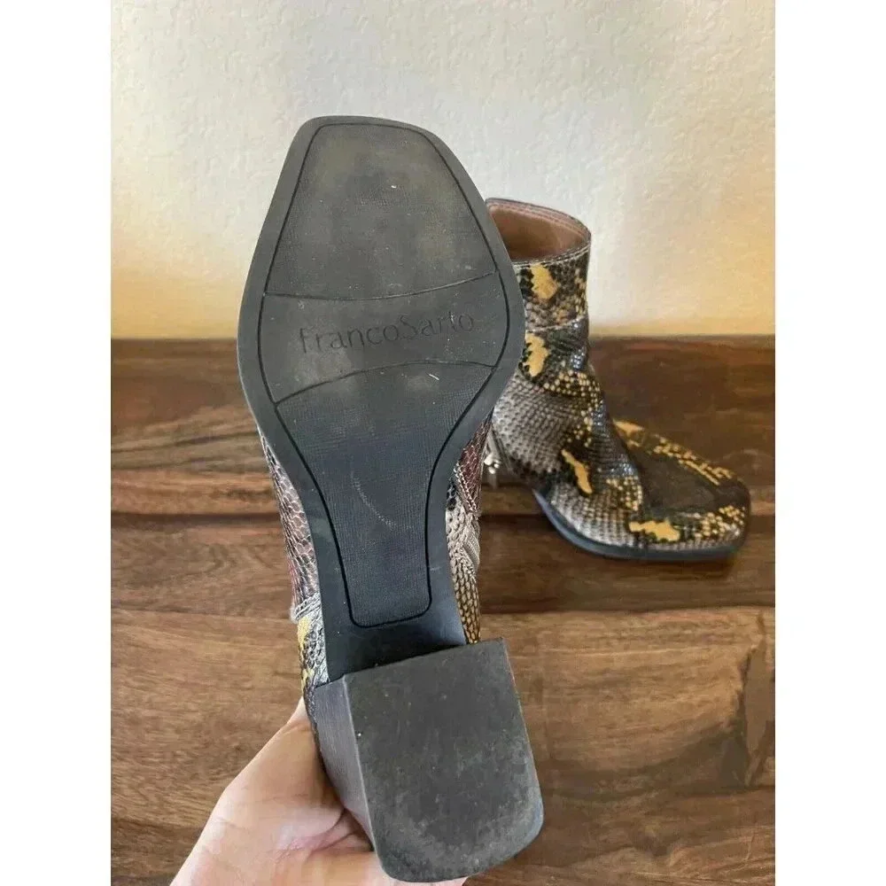 Franco Sarto Size 7M Generous Leather Snake Print Block women Heel Bootie